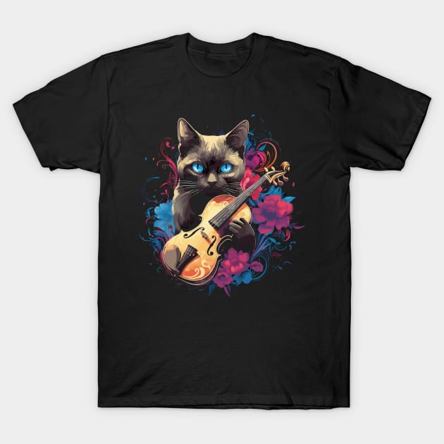 Tonkinese Cat Playing Violin T-Shirt by JH Mart